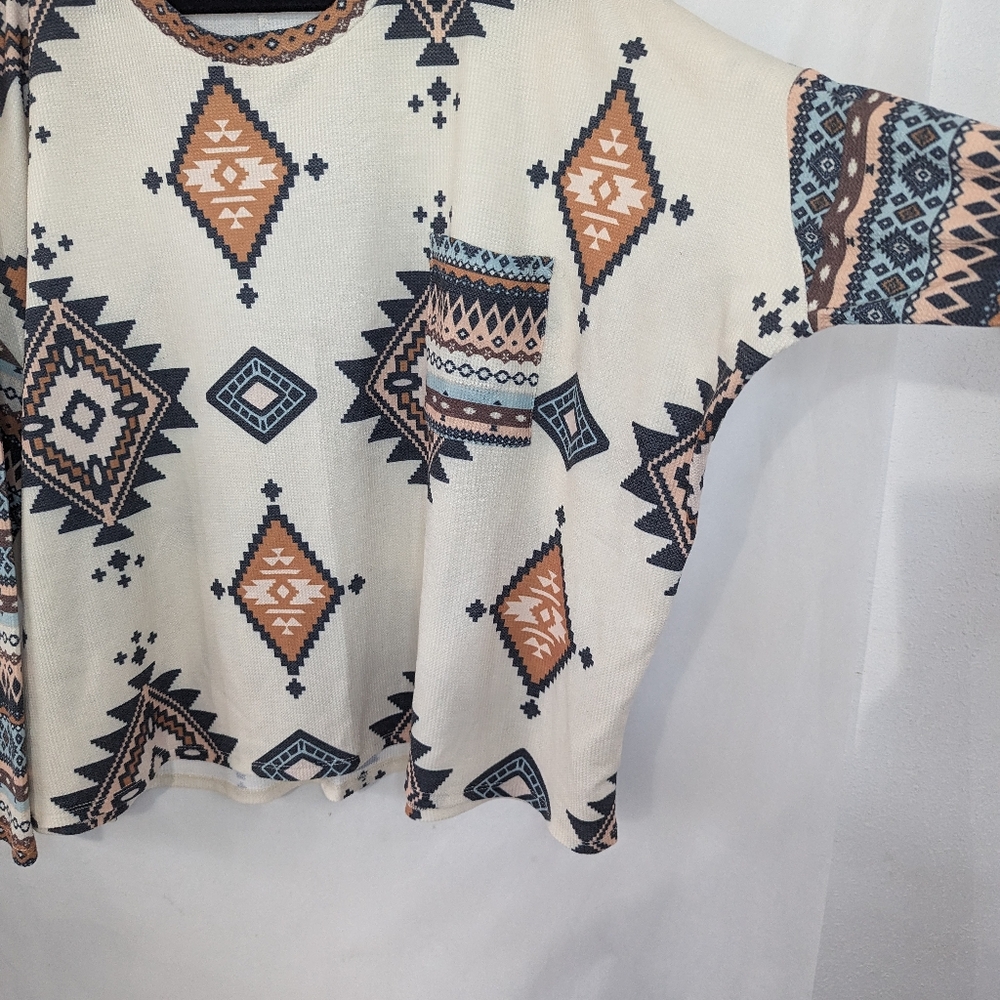 Spice Rose Aztec Pattern Boxy Cut Size L - Picture 4 of 6